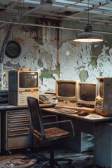 Poster - A group of computers sitting on a desk, ideal for office or workspace scenes