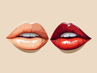 Poster - Elegant and glamorous ombre lip makeup design with two complementary colors in a flat minimalist style  This cosmetic art showcases a modern and stylized approach to lip color application