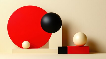Poster - This artwork displays contrasting black and red geometric forms against a neutral backdrop
