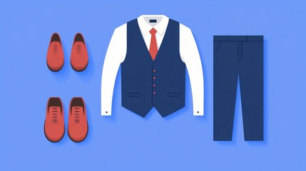 Wall Mural - Elegant and stylish tailored designer clothing set featuring a vest and pants in a modern flat design style  The ensemble showcases a premium