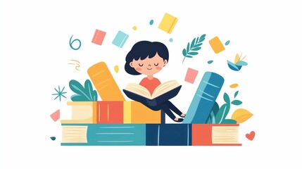 Poster - Flat design of language learning process with studying vocabulary flashcards  Concept of education academic training skill development and productivity improvement