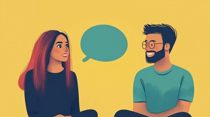 Poster - Flat design showcasing a language learning concept where two partners are practicing conversation and dialogue to develop their communication skills expand their knowledge
