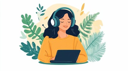 Poster - of a Flat Design Concept for Language Learning Through Listening to Podcasts and Audio Resources for Education Communication Skills Development and Personal Growth