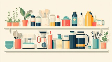 Poster - Flat design of language learning and labeling household items in a new language  Concept of education study vocabulary dictionary