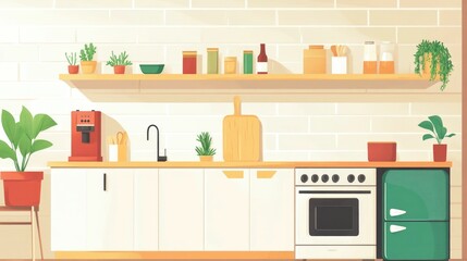 Poster - Flat Design Depicting Language Learning Through the Labeling and Categorization of Household Items in a New Language  Educational Instructional Concept for Study Training and Mastering Vocabulary