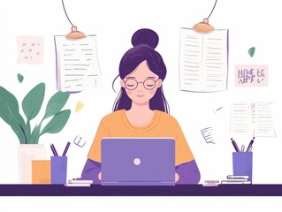 Poster - Flat design of an educational concept featuring language learning and practicing writing Asian characters