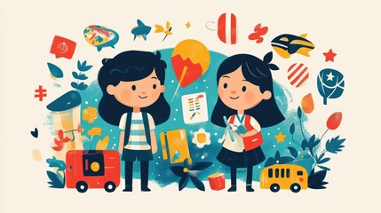 Poster - Vibrant and Engaging Depicting Various Language Learning Games and Activities in a Flat Design Style to Promote Education and Skill Development