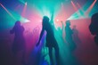 © ArtSpree - A bright multi-colored image of a man wearing headphones in a nightclub. Modern pop music, male DJ.. Beautiful simple AI generated image