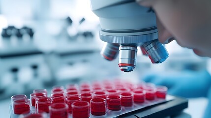 Poster - Researcher Examining Samples Under Microscope for Biotechnology Vaccine Development