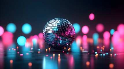 Poster - Vibrant Disco Ball Casting Colorful Lights Across Nightclub Dance Floor