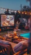 © liliyabatyrova - Friends enjoy snacks and drinks while watching a movie outdoors, surrounded by a warm and inviting atmosphere