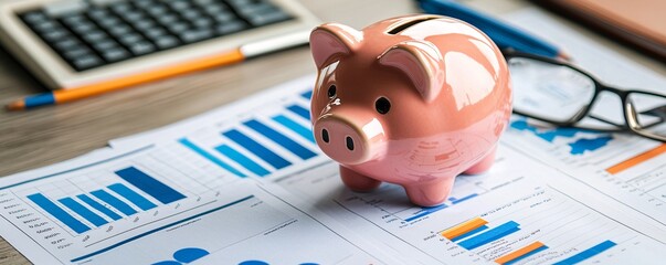 Investment literacy saving with cute piggy bank. Business and finance concepts