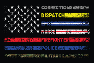 First Responder American Flag With Awareness Colors In Stars And Stripes