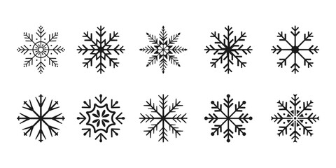 Wall Mural - set of cute snowflake icons on isolated white background new year ornament symbols for mobile apps a
