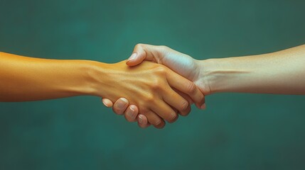 Poster - Hands of different colors clasp together, representing partnership and understanding in a harmonious gesture.