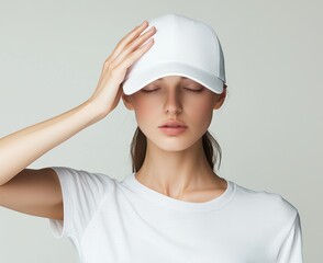 Wall Mural - Mockup template for women wearing a white baseball cap