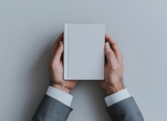 Aufkleber - An arm holding a clear magazine template mockup shows a hand holding a white notebook with blank cover. A4 book softcover surface design shows a paperback print display. Closed notebook cover mockup