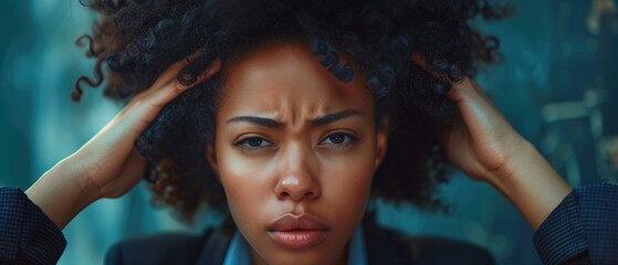 stressed black businesswoman feeling tired and headache. problems in the workplace