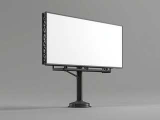 Poster - A mock up of a blank white banner on a city billboard. 3D rendering. An empty billboard mockup in perspective, isolated from the street. A canvas template on a city street sign. An outdoor poster
