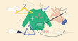 © VectorMine - Sustainable fashion and clothing fabric recycling tiny neubrutalism concept. Use thrift store materials for new slow fashion trend sewing and using ecological textile vector illustration. Eco cotton.