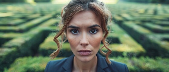 Businesswoman trying to escape maze