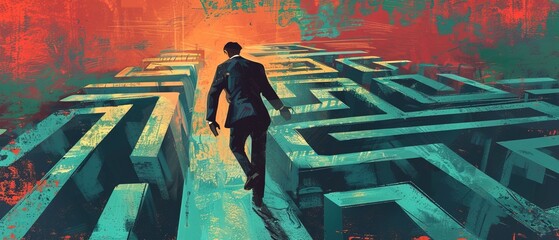 Businessman trying to escape maze
