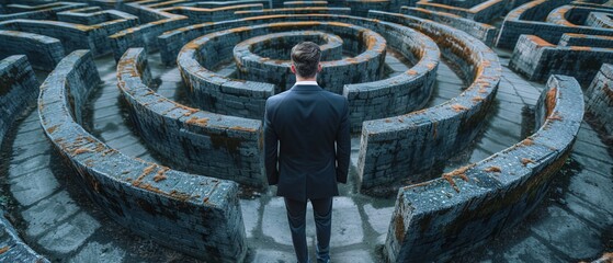 Businessman trying to escape maze