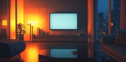Aufkleber - A mockup of a large white television in darkness with a blank background