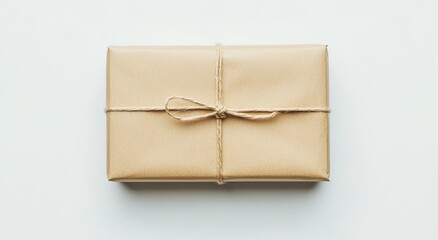 Aufkleber - White adhesive round sticker template on wrapping paper mockup, 3D rendered. Empty kraft delivery from the post office, top view. Clear luxury box with glue tag template.