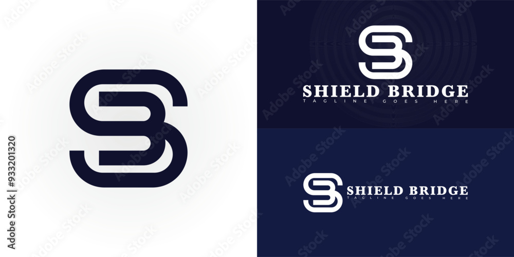 Abstract initial letter SB or BS in blue color isolated on multiple ...