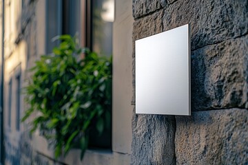 Leinwandbilder - Mockup of a blank silver glass signboard on a textured wall
