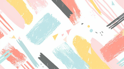 Wall Mural - Modern Abstract Brush Strokes in Pastel Tones with Geometric Shapes on a Light Background.