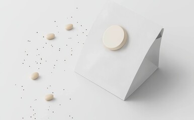 Aufkleber - Mockup of a white square paper bag adorned with stickers, taken from the top
