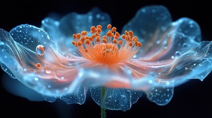 Wall Mural - Close-up of a Blue Flower with Water Droplets