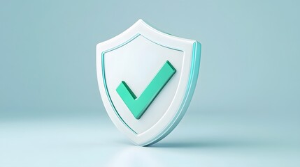 cartoon 3d Icon safety shield green check mark perspective . white symbol security safety icon. Green Checkmark in minimalistic style. 3d vector illustration. white background