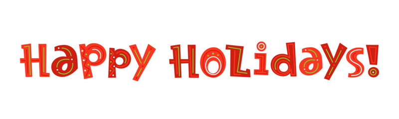 Sticker - HAPPY HOLIDAYS red vector decorative hand lettering banner