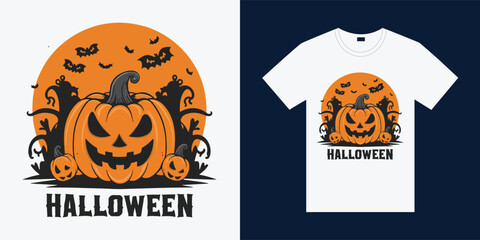 Halloween T-shirt design costume template. Happy Halloween scary trendy vector t-shirt design. Halloween vector clothing apparel t-shirt design