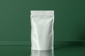 Mock up white standing pouch. Green wall background