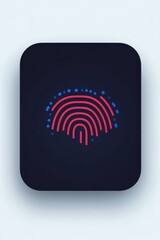 Poster - Abstract fingerprint app icon in flat vector style with red and blue colors on a dark background representing security and biometric identification