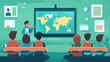 © Digital Artistry Den - Watching engaging educational language learning videos with a flat design The image depicts a digital learning environment focusing on studying foreign languages through online video lessons and