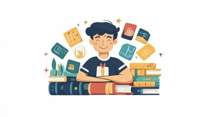 Poster - Flat design of language learning flashcards used for practicing communication skills vocabulary and literacy  Educational tool for language students learners and instructors