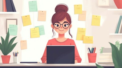 Poster - Flat Design Depicting Language Learning Process with Sticky Notes for Vocabulary and Educational Concepts