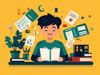 Poster - Mastering Language Skills Preparing for Success in Exams and Beyond with Flat Design Explore educational tools and strategies for language learning test personal development