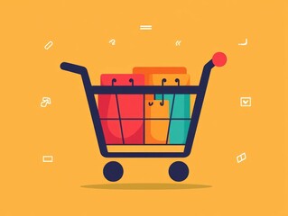 Poster - Flat design of an e commerce website or mobile app featuring a virtual shopping cart with items being added for an online retail purchase transaction