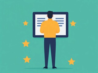 Poster - E commerce Customer Feedback and Satisfaction Surveys Illustrated in a Flat Design Style  Depicting Online Shopping Product Experience User Reviews