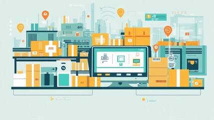 Poster - Efficient Supply Tracking and Barcoding System Using Flat Design Style  Inventory Management Logistics and Distribution Optimization Concept