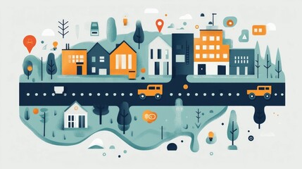 Poster - Flat design showcasing the optimization of logistics and delivery routes for efficient transportation supply chain management and business workflow