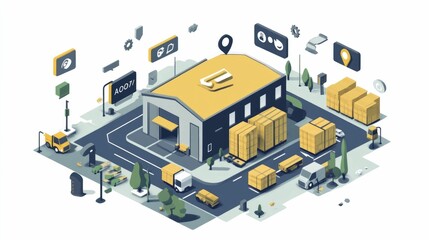 Poster - Streamlined Supply Chain Management with Real Time Shipment Updates and Flat Design Logistics Delivery and Distribution Processes for Efficient Business