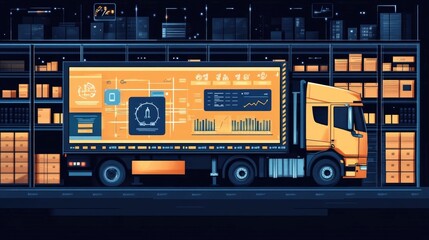 Fototapete - Comprehensive logistics fleet management dashboard featuring a flat design with various data visualization elements for efficient transportation and delivery