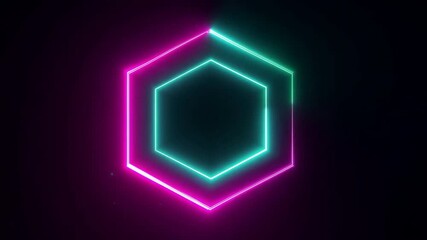 Wall Mural - neon hexagon frame: a vibrant, futuristic design element featuring a glowing double hexagon outline 